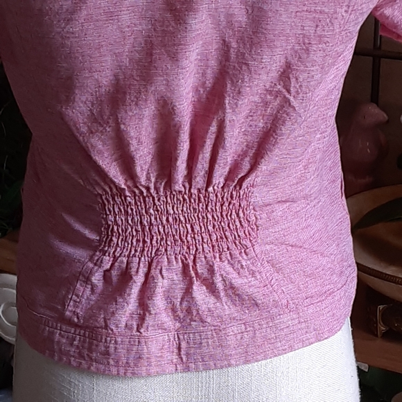 G by GUESS XS Micro Check Elasticized Back Bolero Jkt. LINEN BLEND - Picture 6 of 10